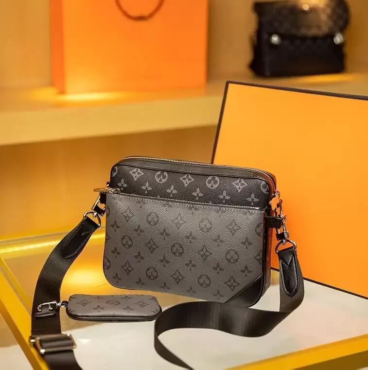 Handbags Men Leather TRIO Messenger Bags Luxury Shoulder Bag Make up Bag Designer Handbag Tote Man's bag wallet louiseitys Purse viutonitys