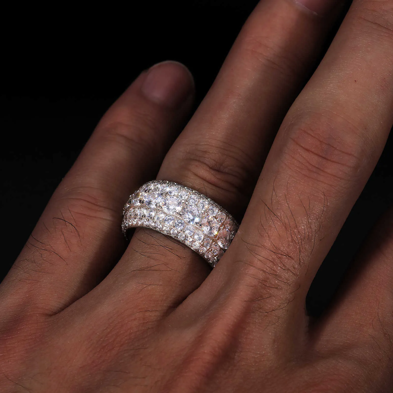 5 Rows Pass Dia Tester Sterg Sier Shiny Fashion Jewelry Rings Moissanite Ring Men