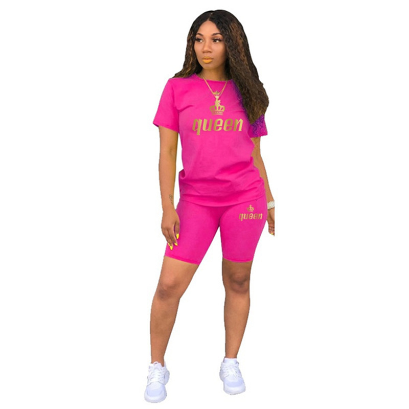 Women's Two Piece Pants est Queen Printed Women Solid Sport Quick Dry T Shirt Set Casual Two Piece Set Short Sleeve Tee Top Biker Shorts 230707