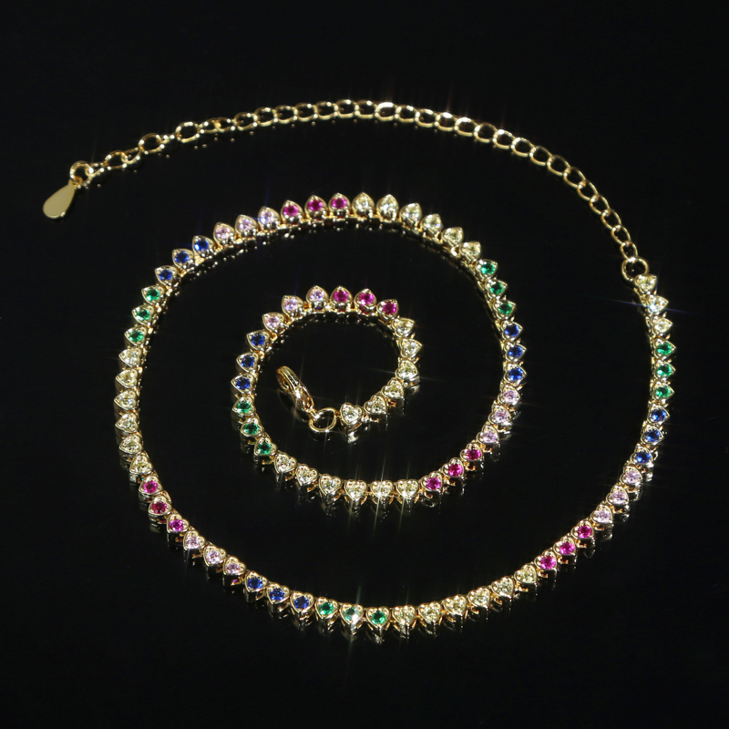 rainbow color mini heart love Necklace High Quality women men lady Iced Out Zirconia hip hop gift Jewelry