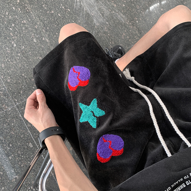 Men's Shorts American High Street Summer Y2k Versatile Shorts Mens Ins Red Heart Print Loose Straight Joggers Short Pants Streetwear 230706