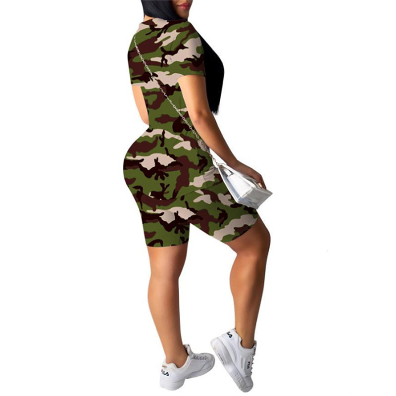 Women's Two Piece Pants Women Casual Two-Piece Clothes Set Camouflage Printed Pattern Short Sleeve Top Shorts Blue Army Green Red Lady Shorts Sui