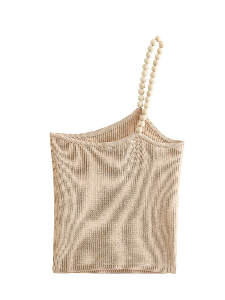 Women's Tanks Camis TRAF Beige Knit Crop Top Female One Shoulder Asymmetric Top Women Summer Sexy Backless Tank Tops Woman Y2K Streetwear 230706