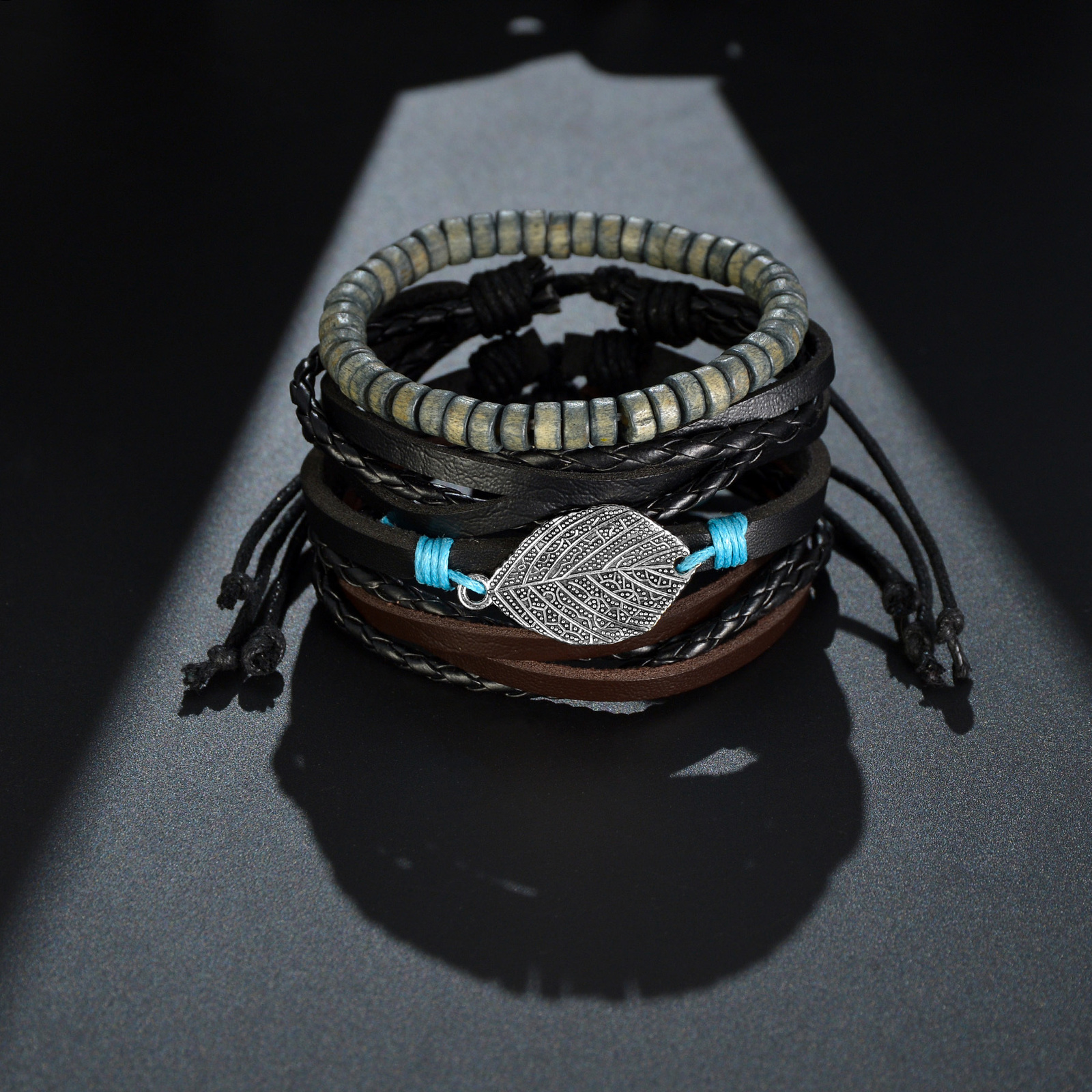 Chain MeMolissa 34Pcs Set Braided Wrap Leather Bracelet for Men Vintage Life Tree Guitar Wood Beads Fashion Male Bracelets Wristband 230706