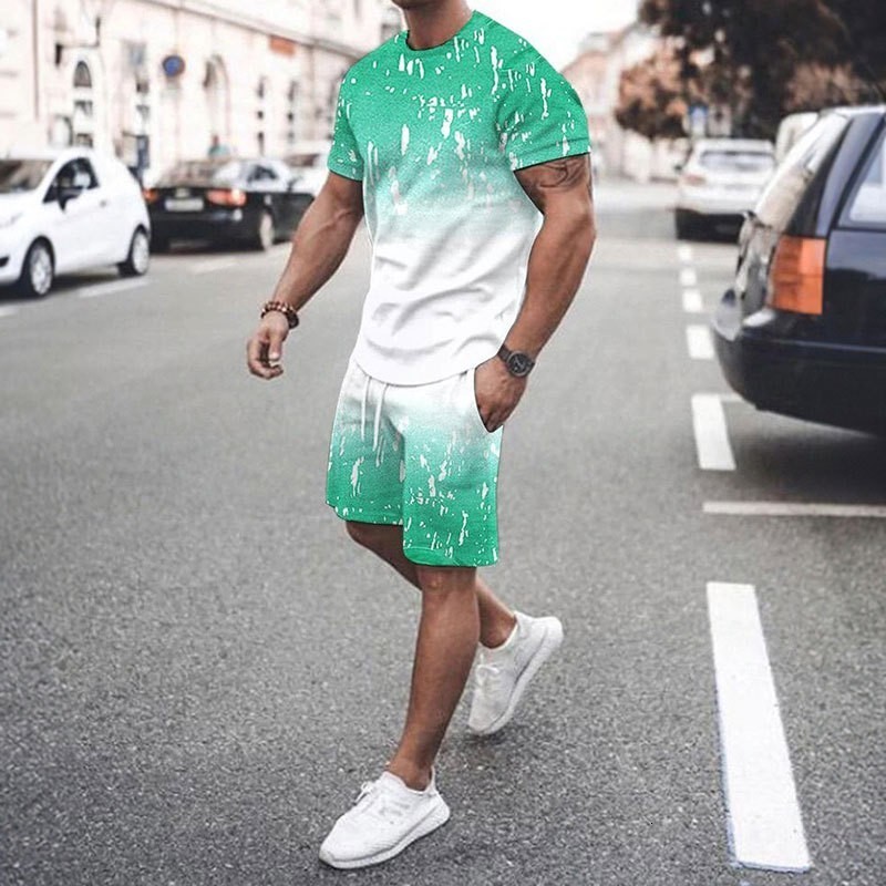 Mens Tracksuits Gradient Stripe 3d Print Summer Men Set Oneck T ShirtsShorts 2 Piece Tshirts Oversize Clothing Mans Harajuku Woman Tops 230707