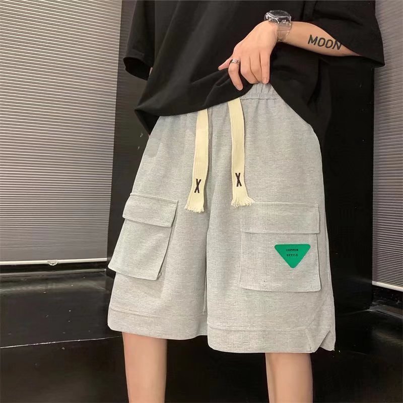 Men's Shorts Summer Waffle Men's Cargo Shorts Summer Multi-pocket Drawstring Short Pants Casual Solid Color Elastic Waist Shorts for Men 230