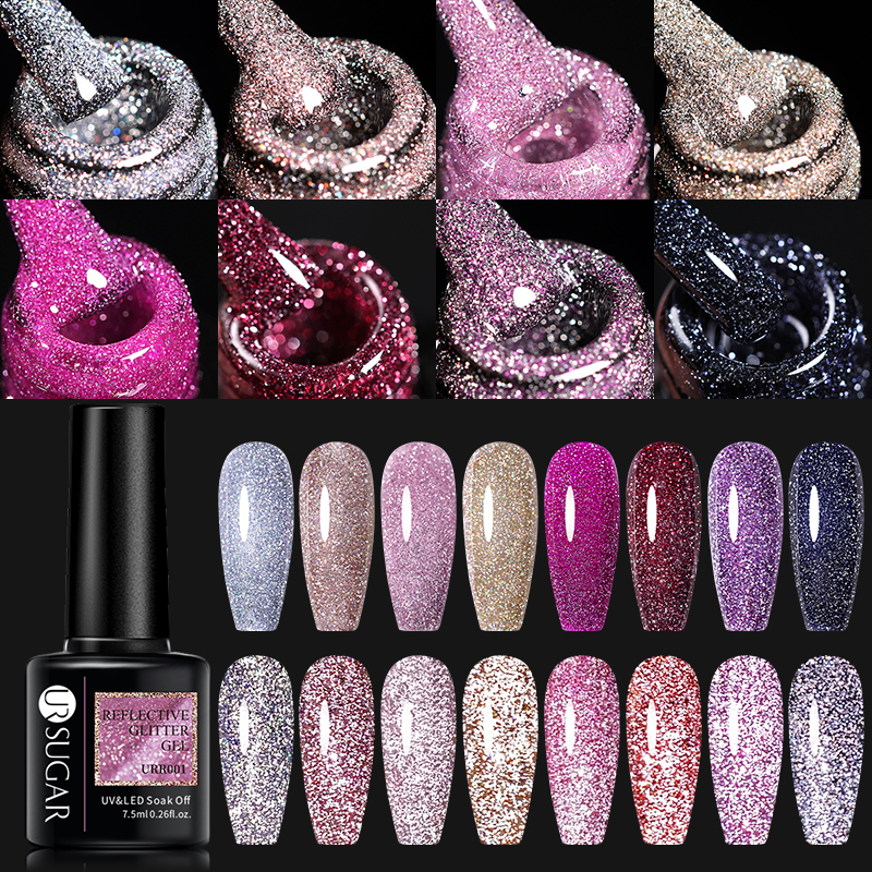 Nail Polish 75ml UR SUGAR Reflective Glitter Gel Pink Sequins Gel Nail Polish Soak Off UV Nail Gel Semipermanent Nail Art Decoration 230706