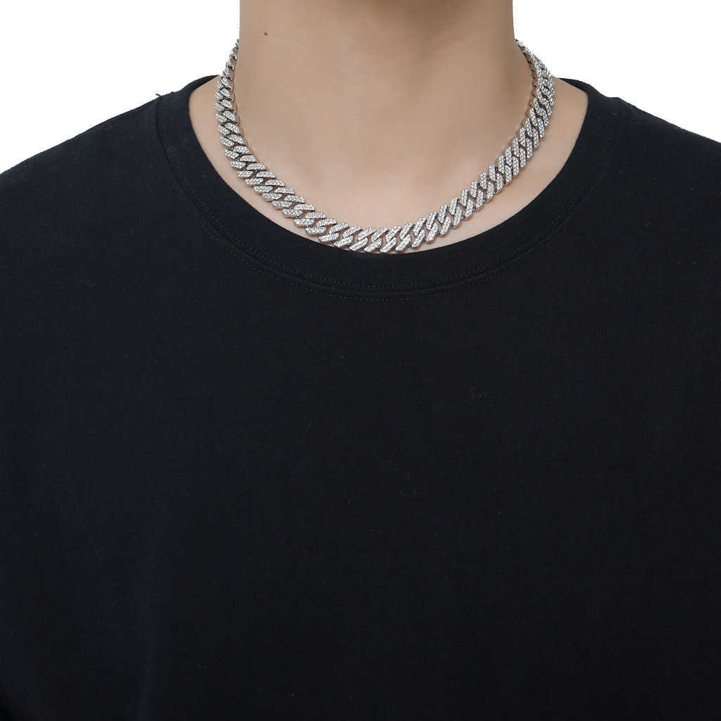 Necklace Hip Hop 12mm Bar Cuban Link Chain Necklace for Men and Women Rose Gold Plated Full Diamond Alloy Shiny Rhinestone Iced Out Wolf Tide Miami Ra