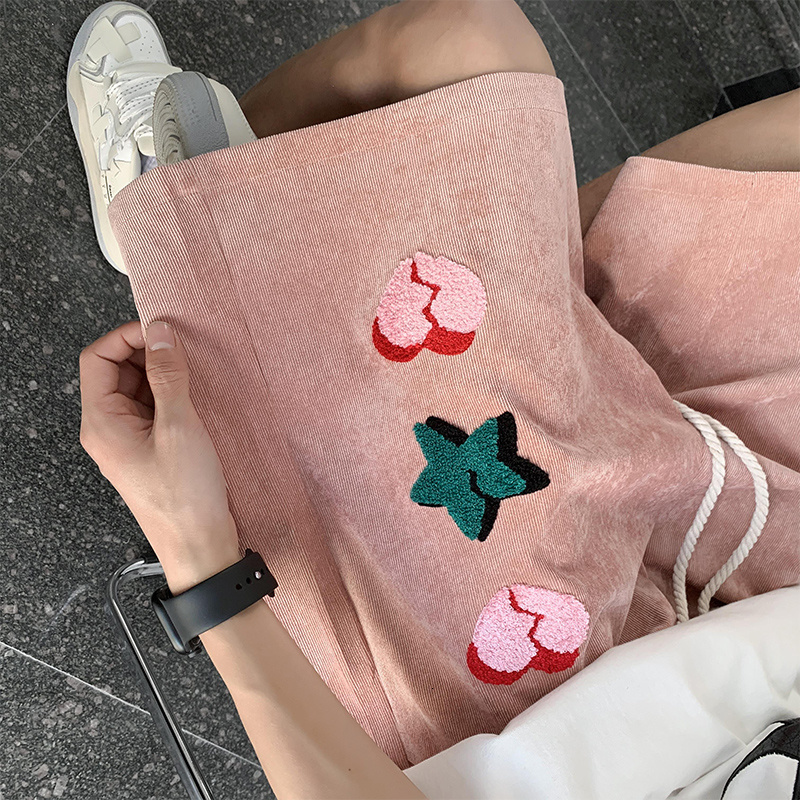 Men's Shorts American High Street Summer Y2k Versatile Shorts Mens Ins Red Heart Print Loose Straight Joggers Short Pants Streetwear 230706