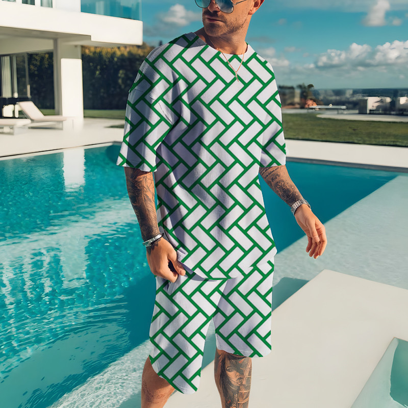 Mens Tracksuits Summer Round Neck Tshirt Set Clothes 3D Tracksuit Short Sets Casual Sportswear Man Oversized Tshirts 230707