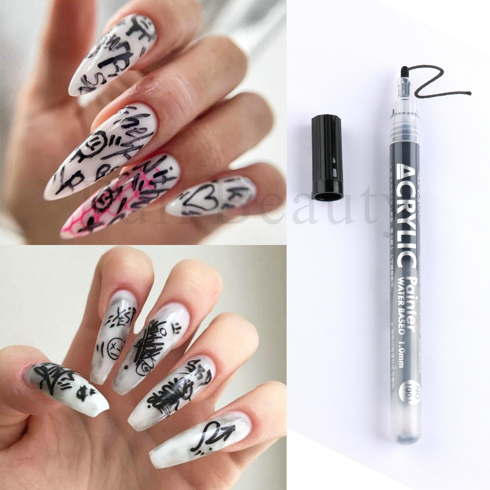 Nail Gel Nail Art Graffiti Pen Waterproof Painting Marker Pen for Nails Neon Gel Polish Drawing Pencil Manicure Brushes 230706
