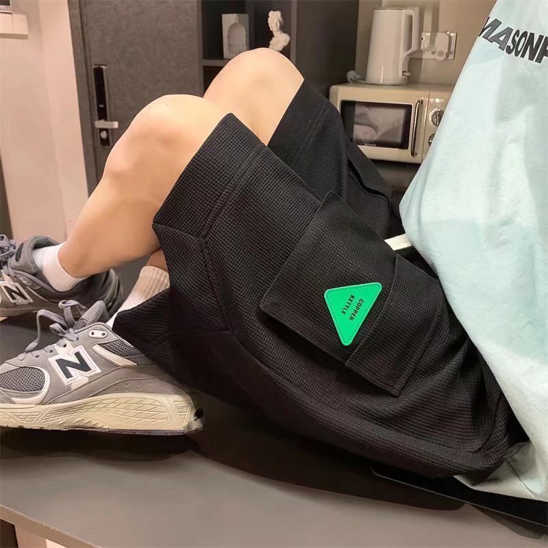 Men's Shorts Summer Waffle Men's Cargo Shorts Summer Multi-pocket Drawstring Short Pants Casual Solid Color Elastic Waist Shorts for Men 230