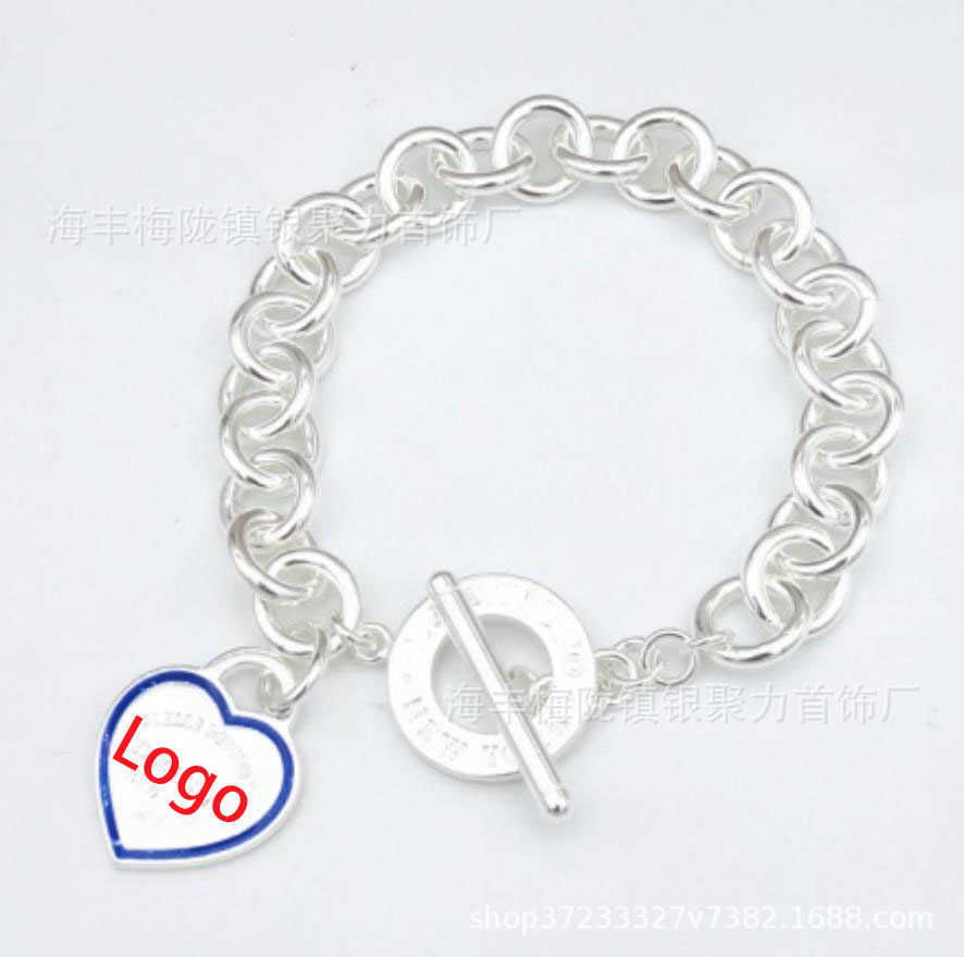 Counter quality tiffay s925 silver bracelet CNC printed heart-shaped thick chain men and women's classic fashion gift jewelry