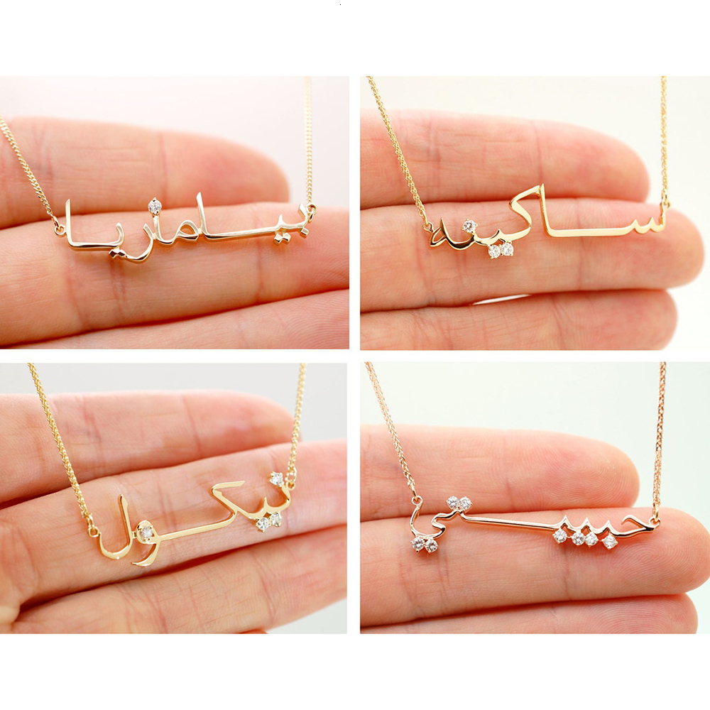 Pendant Necklaces Arabian Name Necklace with CZ Stone Personalized Custom Jewelry 18k Gold Arabic Dainty 230707