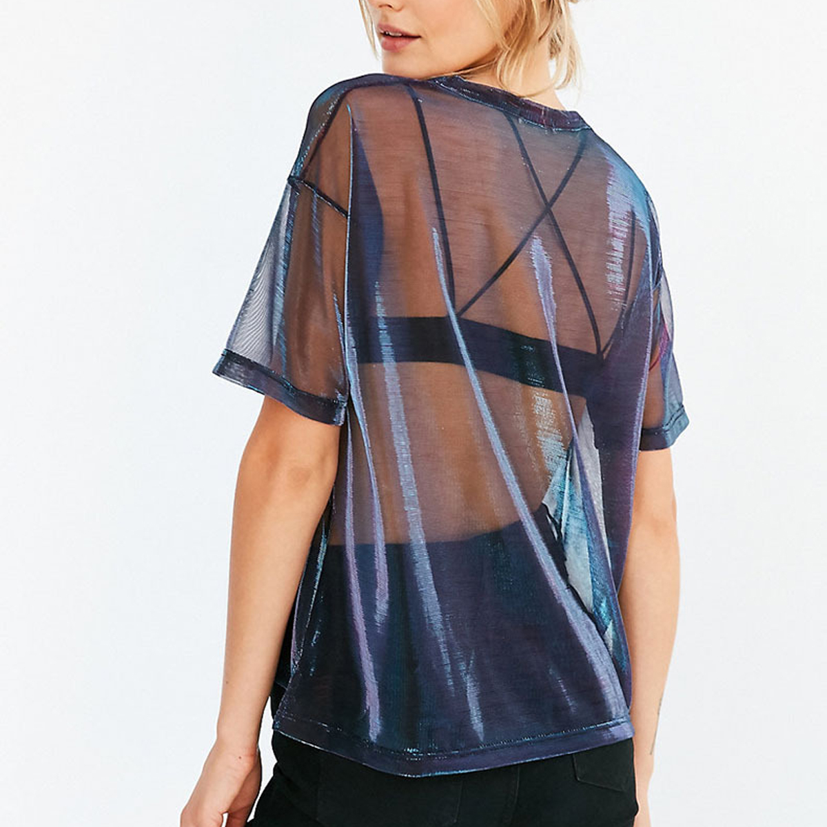 Designer Fashion Girls Transparent Round Neck Short Sleeve See Through Women T-shirt