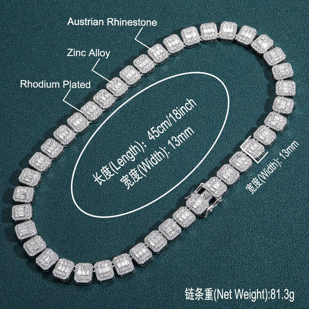 Gzw Jewelry New Hip Hop Necklace 13mm Square Diamond Round Cuban Chain Full Men's Trendsetter Gemstone 5A Rock Colar