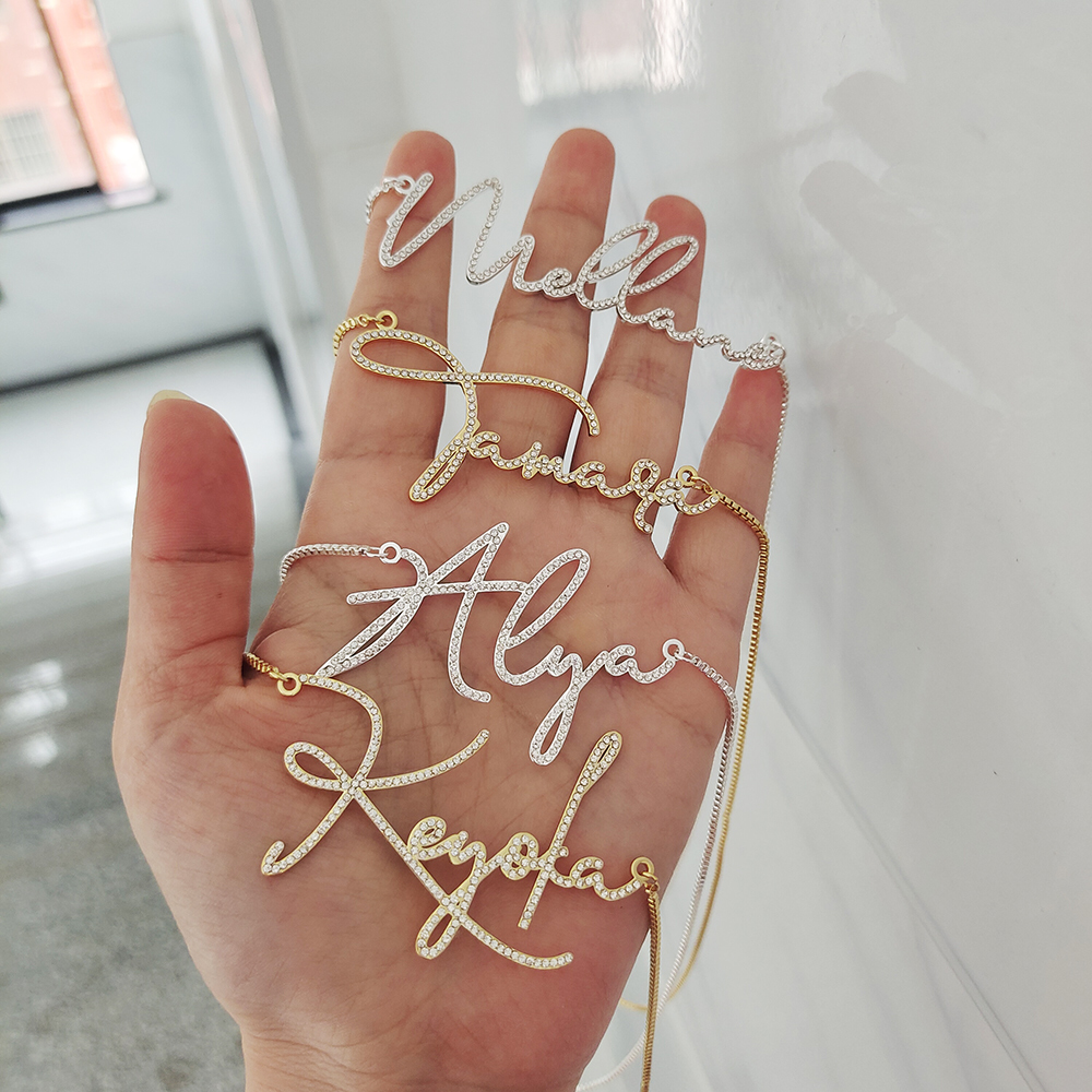 Pendant Necklaces Custom Name Necklace Crystal Stainless Steel Personalized Cursive Font Jewelry for Men Women 230707