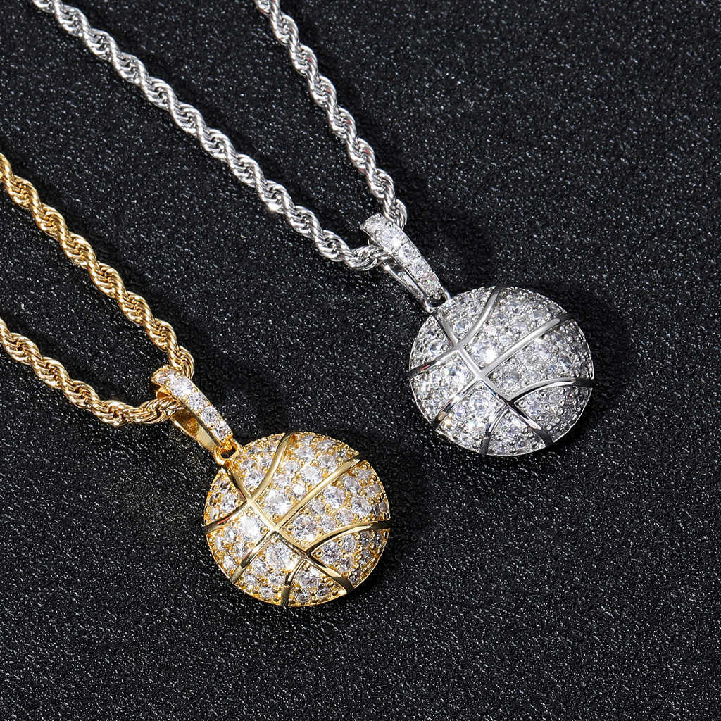 New Brand Sports Basketball Penny Hip Hop Micro Set Cubic Zircon Full Diamond Men's Fashion Necklace Real Gold Shiny CZ Rock Aesthetic Gemstone W