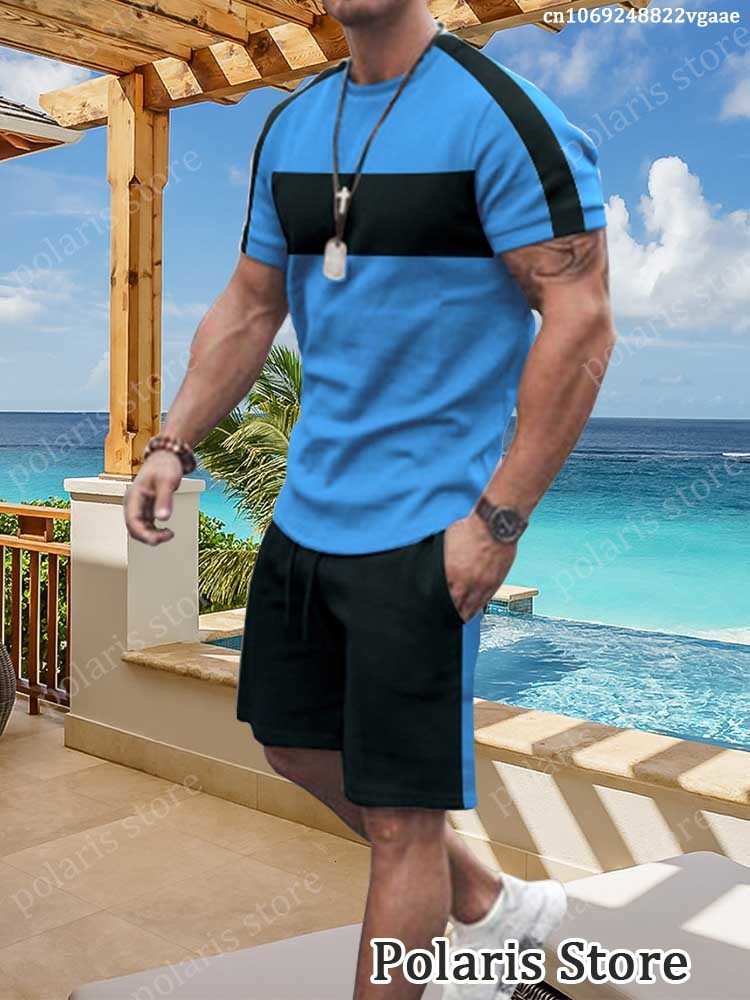 Men's Tracksuits Summer Men Sets Tracksuit T Shirt Men Clothing Fashion Streetwear Solid Color Suit Male Vintage Sportswear 2 Piece Short Outfits