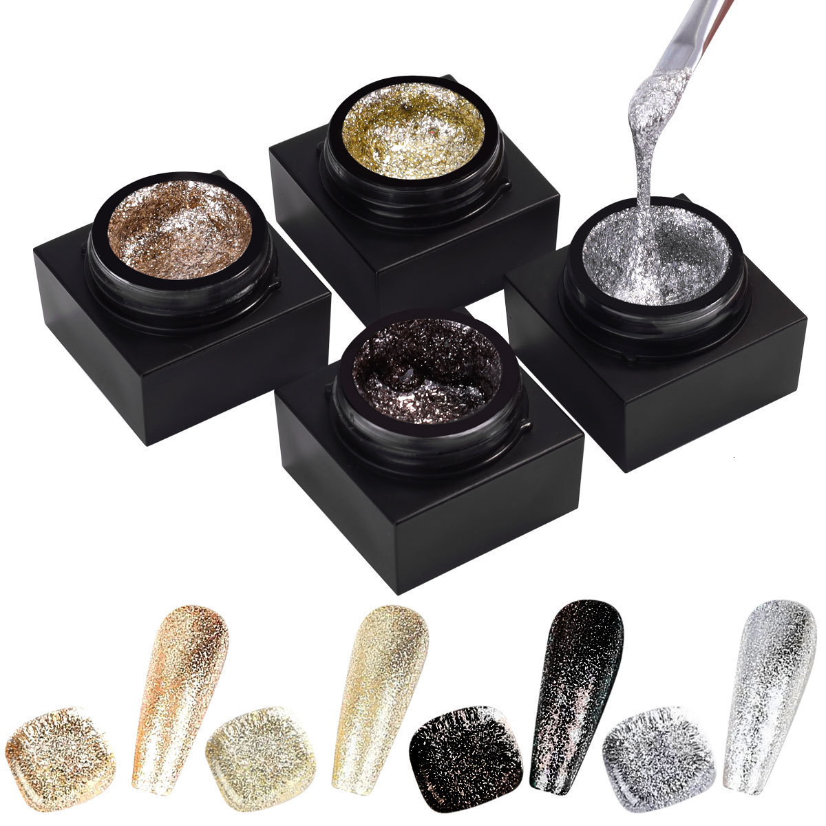 Nail Gel 4 Colors Reflective Gel Nail Polish UV Gel Gold Silver Black Nail Art Lasting Shiny 5ml Platinum Glitter Nail Polish Varnish Set 230706
