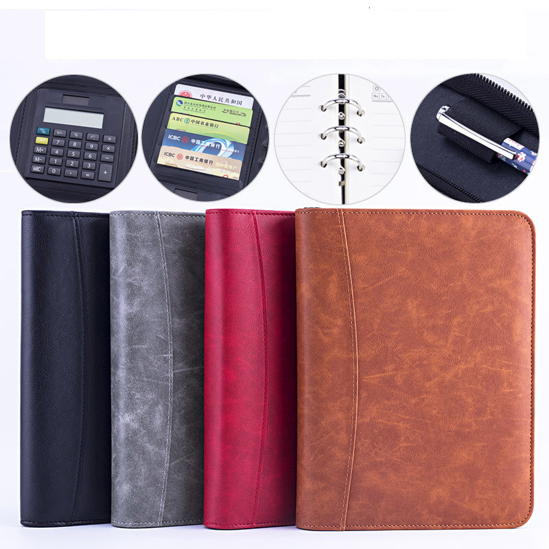 Filing Supplies A5 Padfolio File Folder Document Bag with Calculator Zipper Fichario Binder Notebook Briefcase Executive Spiral 6 Ring Note Book 23070