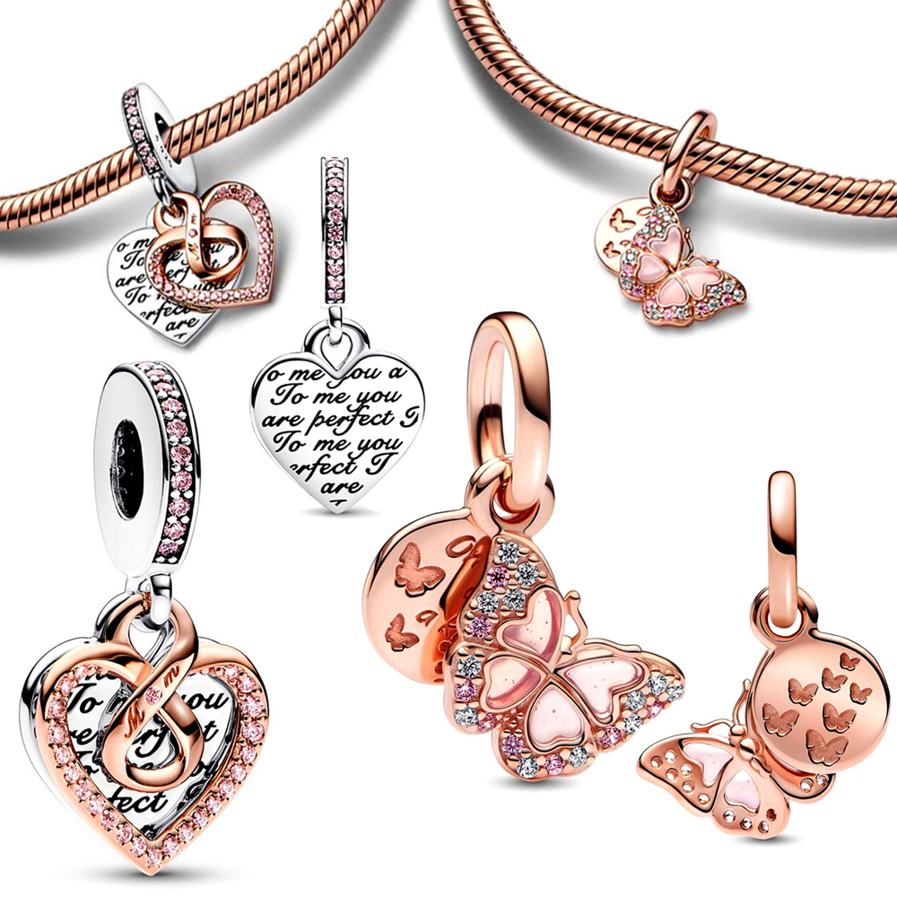 925 Sterling Silver New Rose Gold Couple Diy Bracelet Pendant Charm Fashion Women Charm Beads Suitable for Bracelets and Bracelets, Exclusive for Wome