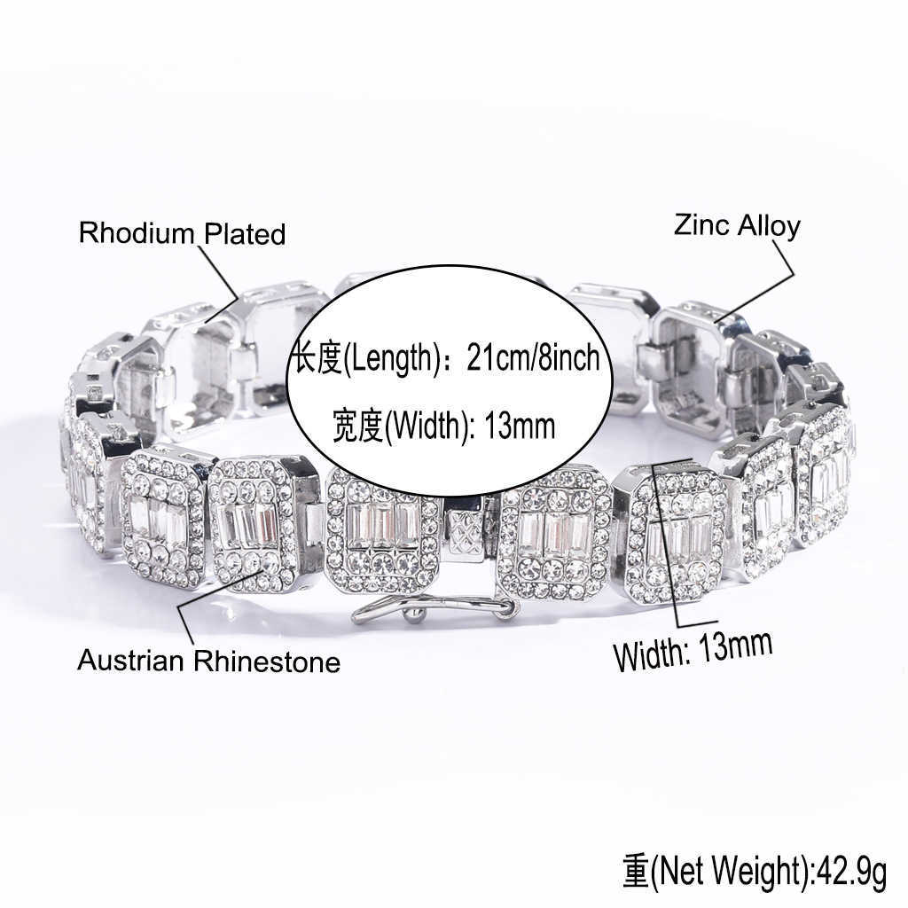 Gzw Jewelry New Hip Hop Necklace 13mm Square Diamond Round Cuban Chain Full Men's Trendsetter Gemstone 5A Rock Colar