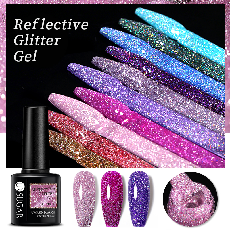 Nail Polish 75ml UR SUGAR Reflective Glitter Gel Pink Sequins Gel Nail Polish Soak Off UV Nail Gel Semipermanent Nail Art Decoration 230706