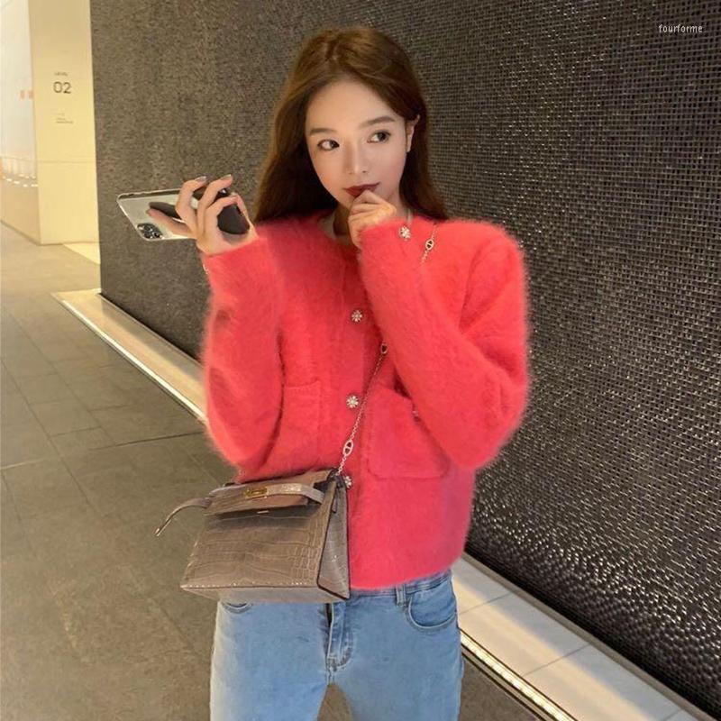 Women's Warm Thicken Cashmere Cardigan Acrylic Knitted Sweater Coat With Pockets For Winter B4