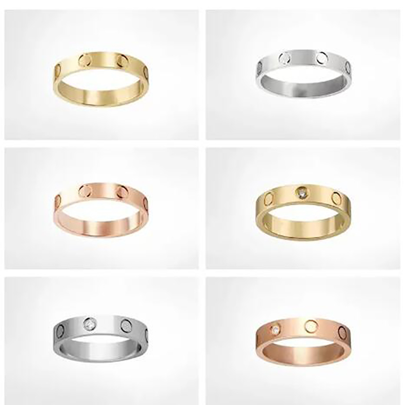 Fashion classic luxury Lover Stainless Steel Rings With Diamond Wedding Rings Never fade Not allergic gift For Female Women Gift Engagement 4mm 5mm 6mm US Size (5-11)