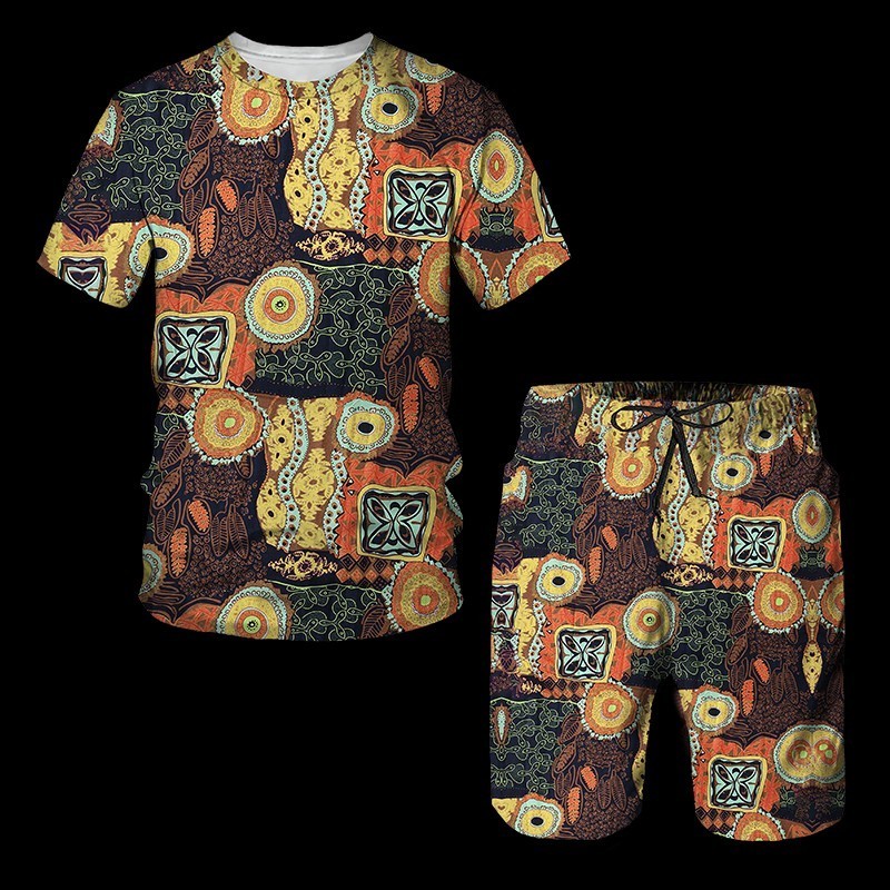 Mens Tracksuits African Print Womens Tshirts Sets Suit Casual Clothing Hip Hop Matching 2 Pcs Streetwear Tracksuit Pant Tops 230707