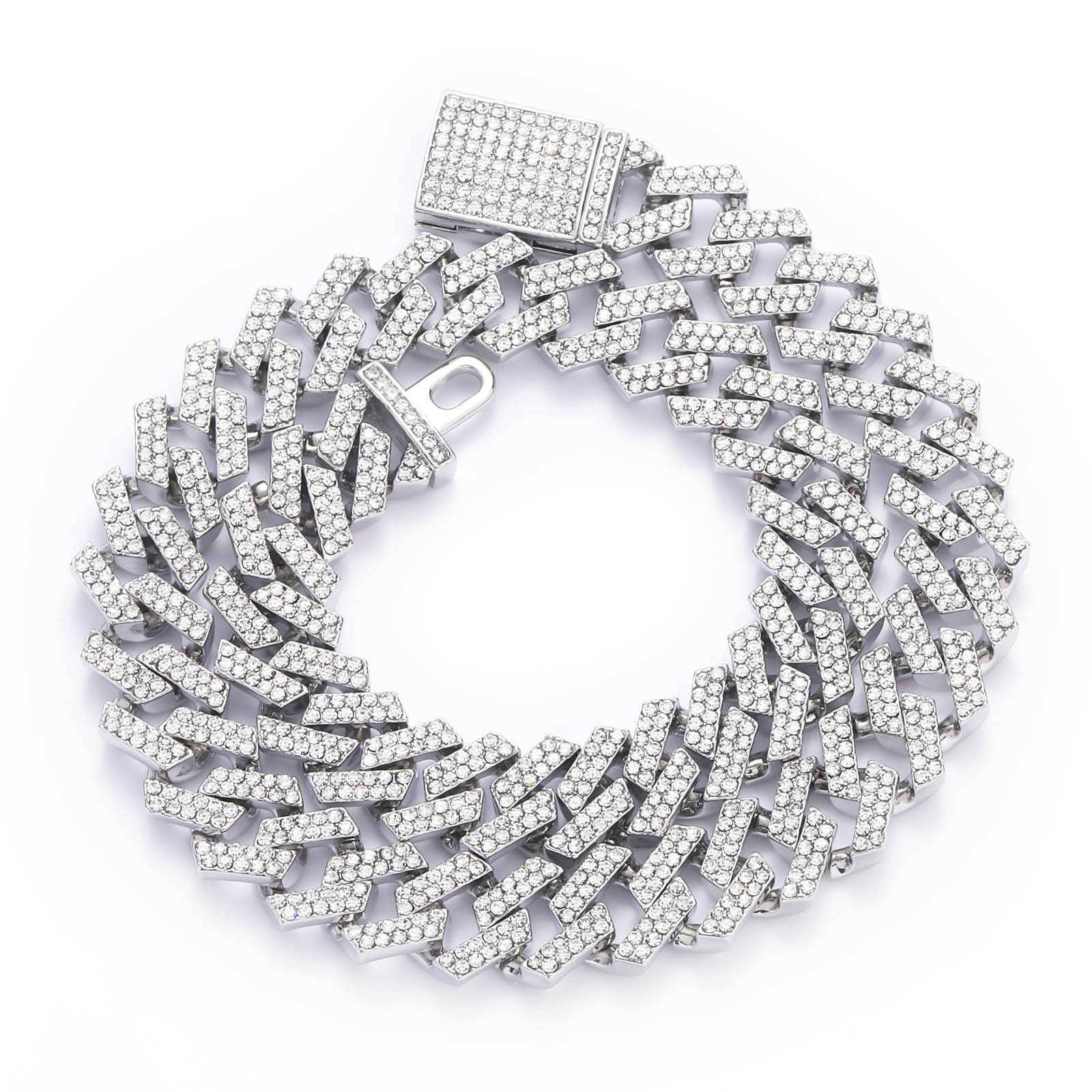 Hip Hop 15mm Diamond Cuban Link Chain Necklace Alloy Men's Cool 18k Gold Crystal Bijoux 18K Plated Iced Out Stone Curb Chains Collar Miami Street