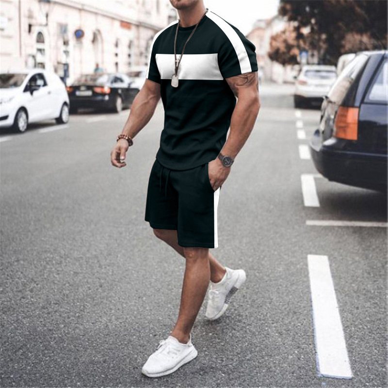 Men's Tracksuits Mens T shirts Sets Solid Color Patchwork Short Tracksuits Men Summer Man Short Outfits 2 Piece Oversized T shirt Shorts Set Suit