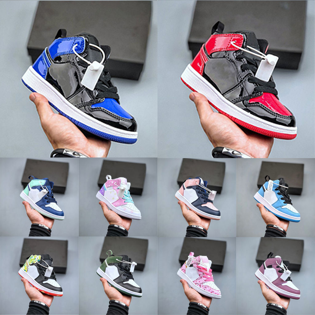 kids shoes Jumpman 1s Children Youth boys girls infants toddlers basketball white black Chicago shadow green toe size 22-35