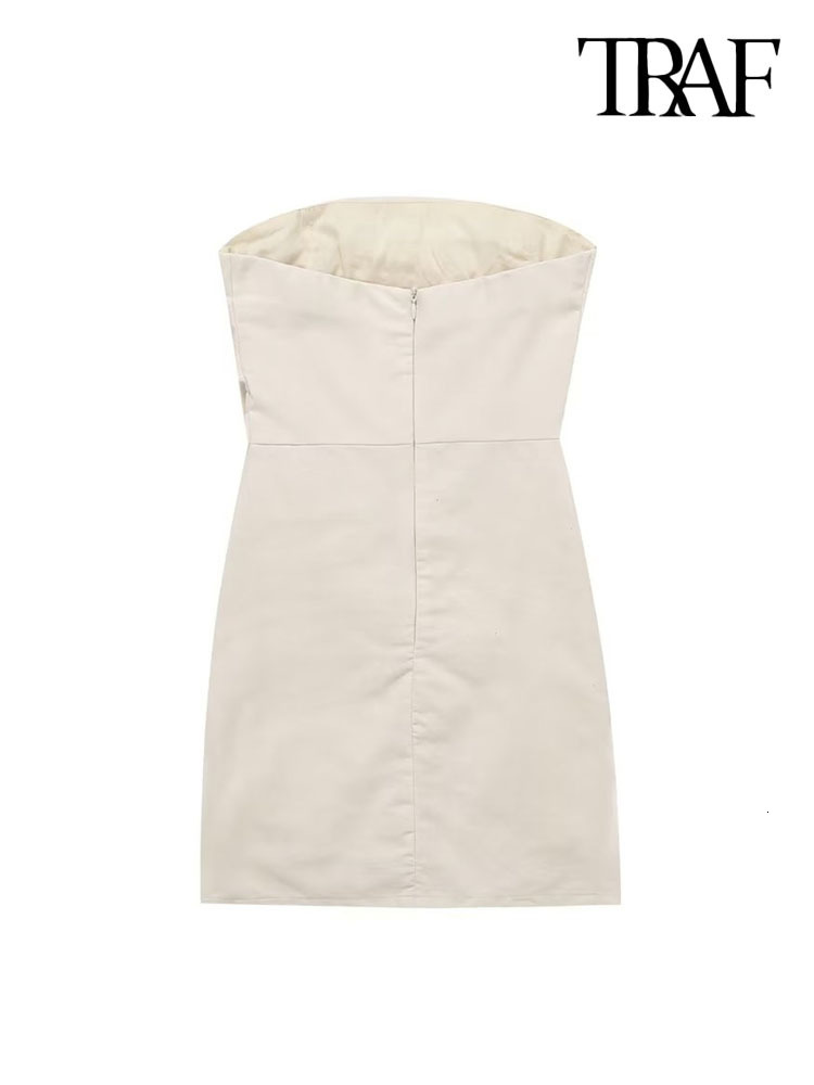 Urban Sexy Dresses TRAF Women Fashion Strapless Pleated Linen Mini Dress Sexy Exposed Shoulders Back Zipper Female Dresses Vestidos Mujer 230706
