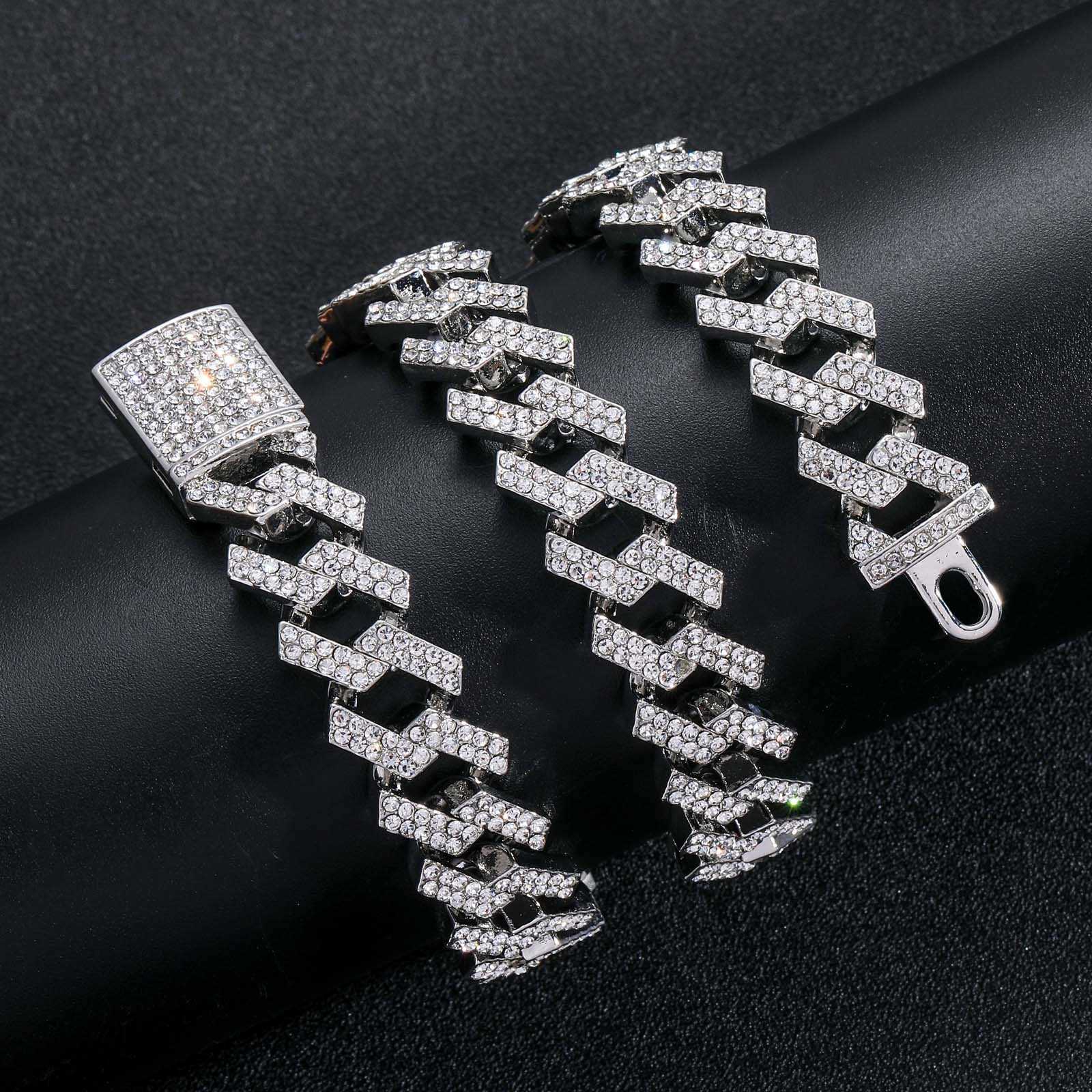 Hip Hop 15mm Diamond Cuban Link Chain Necklace Alloy Men's Cool 18k Gold Crystal Bijoux 18K Plated Iced Out Stone Curb Chains Collar Miami Street