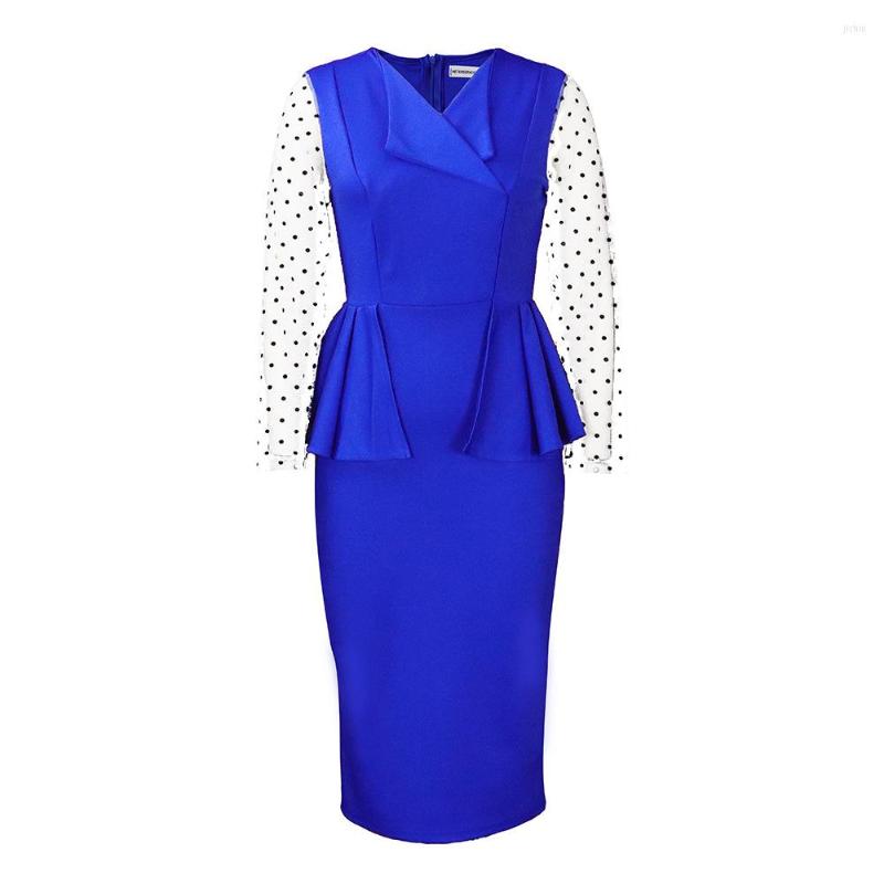 Casual Dresses 2024 Temperament Tongle Regular Sleeve Mesh Splice V-neck Ruffle Pencil Skirt Zipper Style Urban Elegant