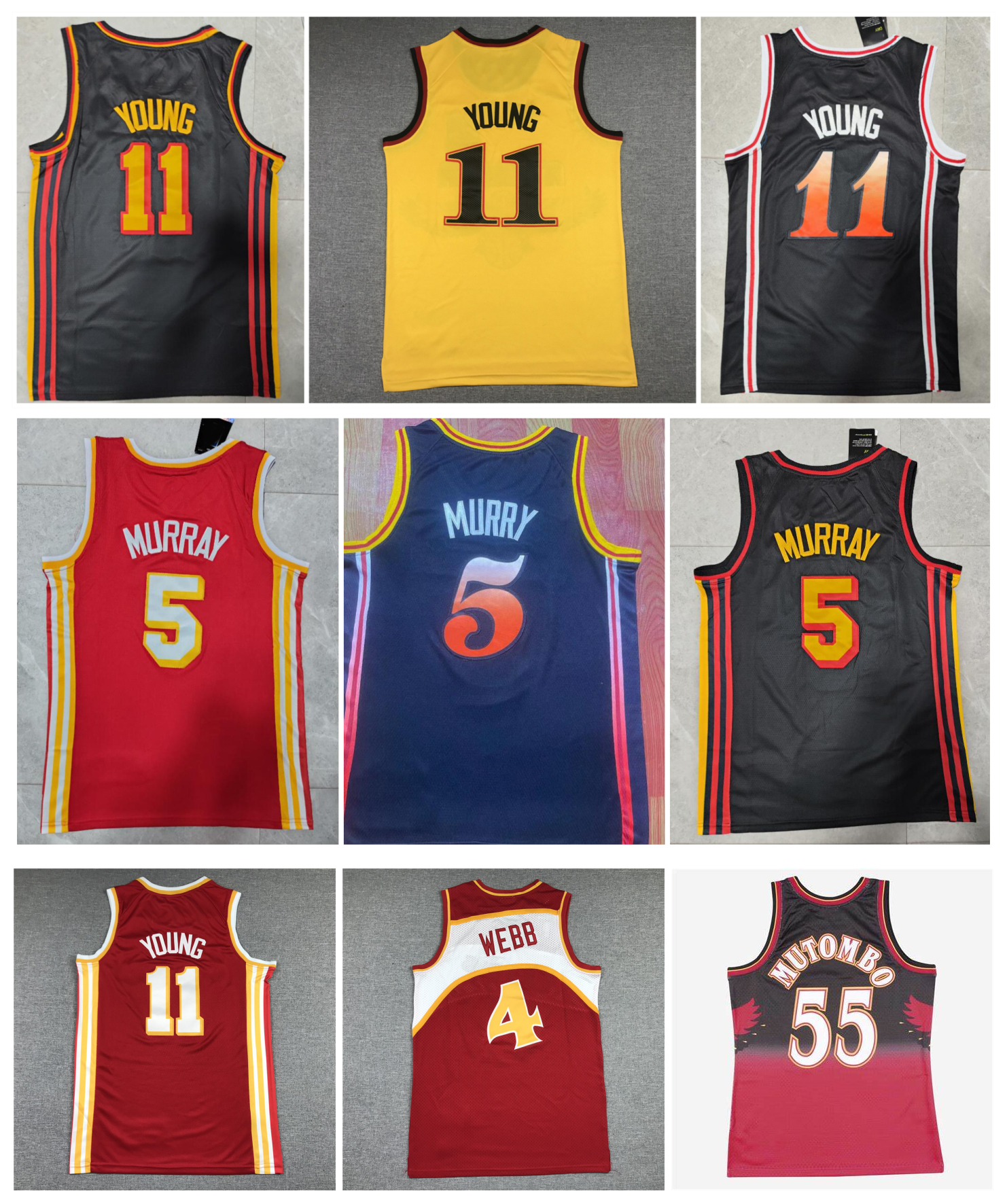 Hawk Trae Young Basketball Jersey Atlantas Dejounte Murray Spud Webb Dikembe Mutombo White Blue Red Size S-XXL