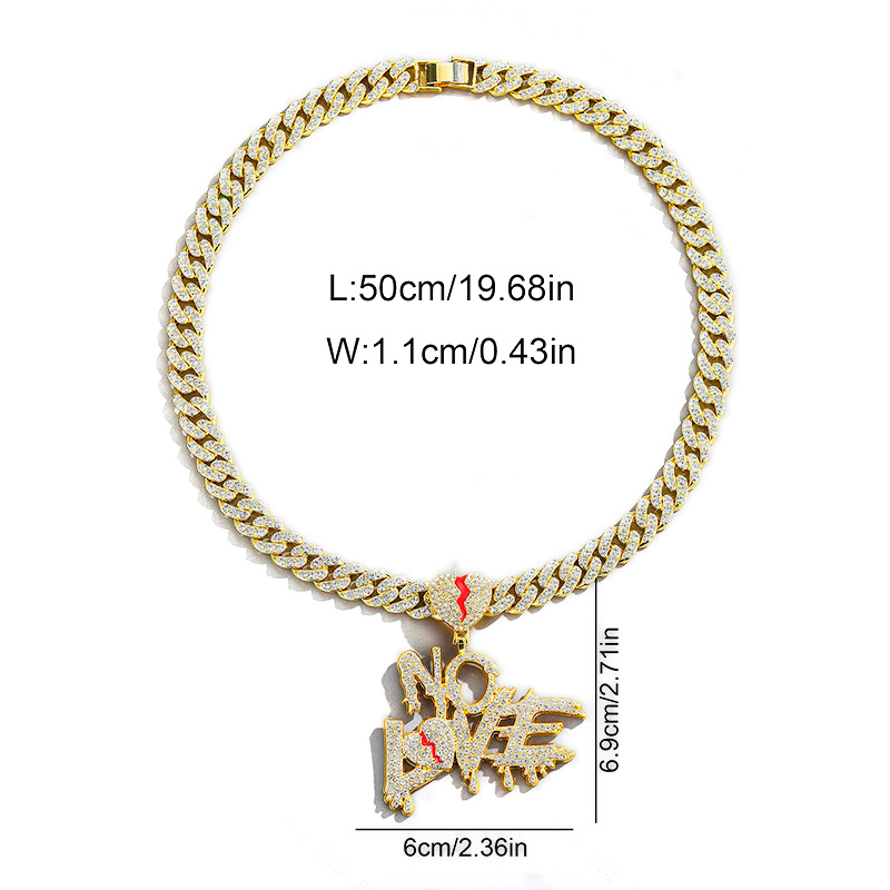 Hiphop Crystal NO LOVE Pendant Necklaces Men Women Iced Out Cuban Miami Chains Silver Gold Jewelry Diamond Hip Hop Crystal N030