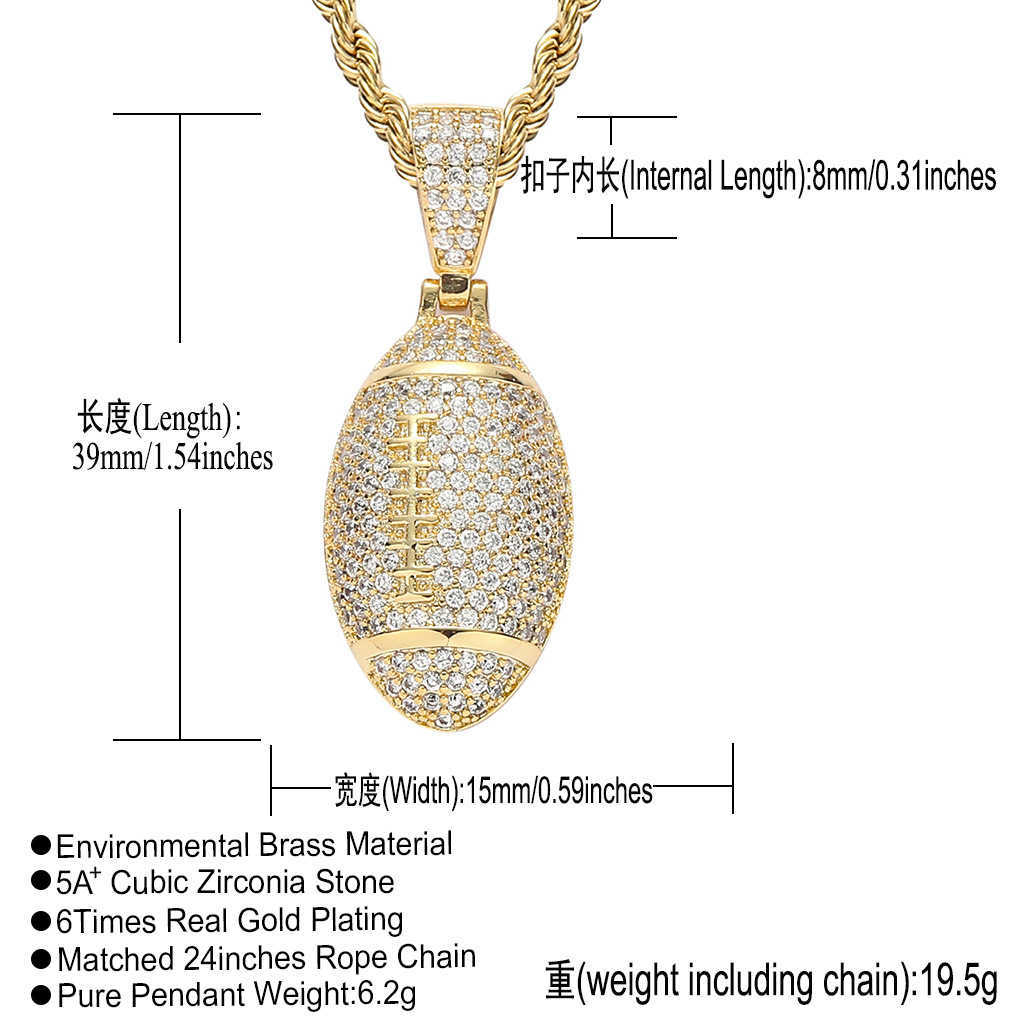 New Necklace Hip Hop Football Pendant With Zircon Inlaid Personalized Sports Trendsetter Men's Cubic Zirconia Aesthetic Colar Bijoux Accessories 