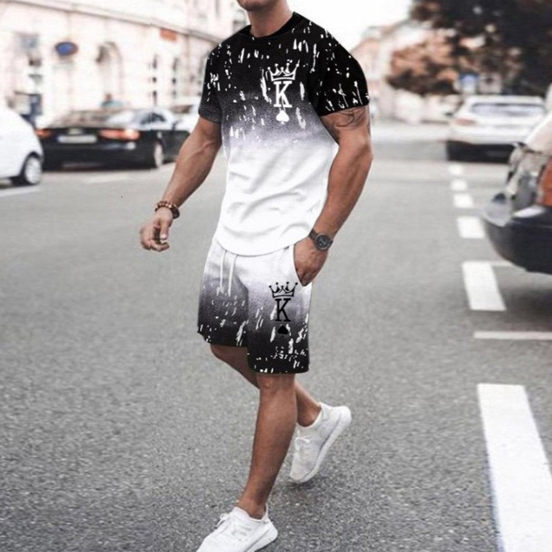 Mens Tracksuits Gradient Stripe 3d Print Summer Men Set Oneck T ShirtsShorts 2 Piece Tshirts Oversize Clothing Mans Harajuku Woman Tops 230707