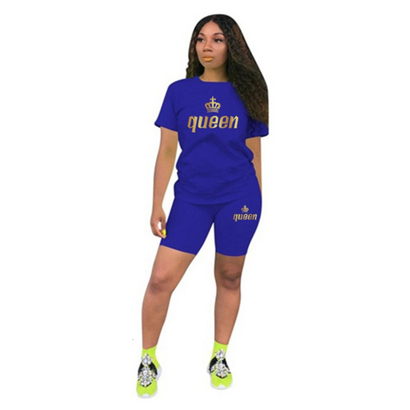 Women's Two Piece Pants est Queen Printed Women Solid Sport Quick Dry T Shirt Set Casual Two Piece Set Short Sleeve Tee Top Biker Shorts 230707