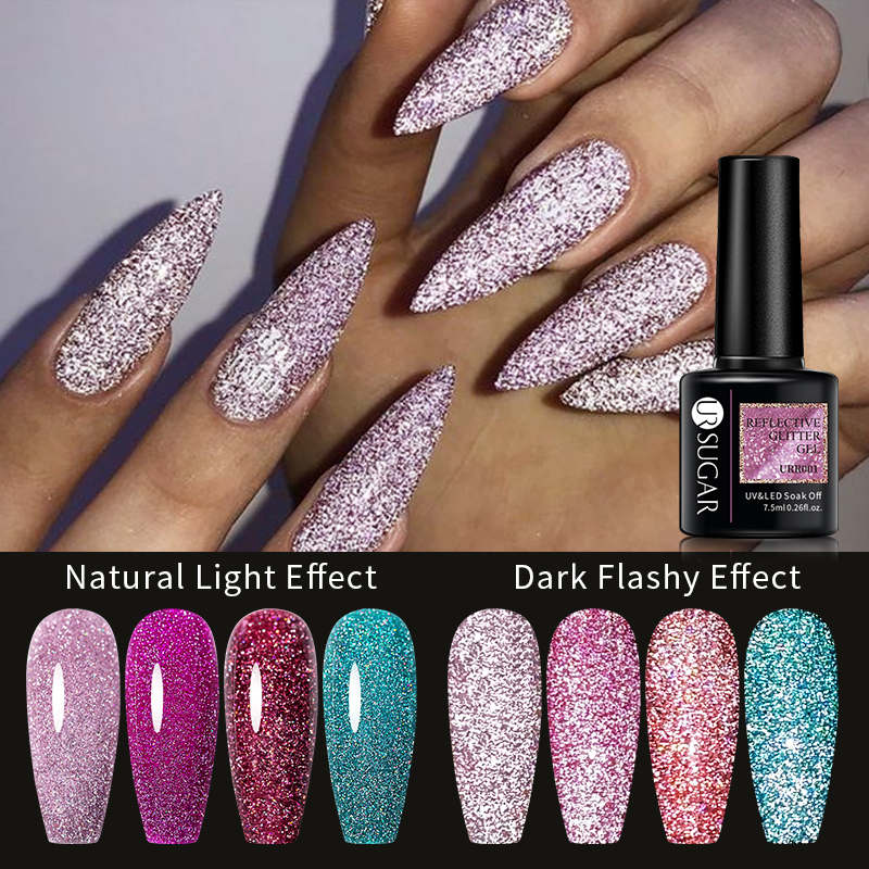 Nail Polish 75ml UR SUGAR Reflective Glitter Gel Pink Sequins Gel Nail Polish Soak Off UV Nail Gel Semipermanent Nail Art Decoration 230706
