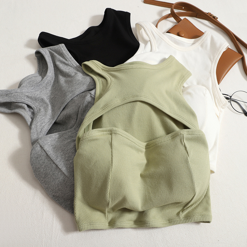 Women's Tanks Camis Hikigawa Chic Fashion Women Tops Solid Hollow Out Irregular Slim Fit Y2k Top With Pad Crop Sleeveless Tank Top Mujer Streetwe