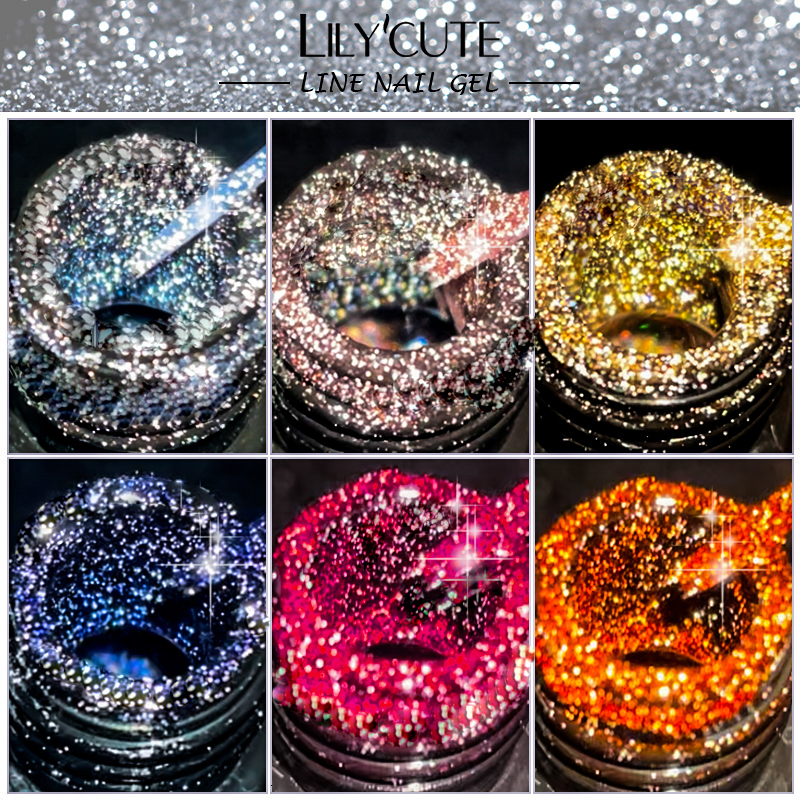 Nail Polish LILYCUTE 5ml Reflective Glitter Line Gel Nail Polish 14 Colors For UVLED Paint Nails Drawing Polish DIY Painting Varnishes 230706