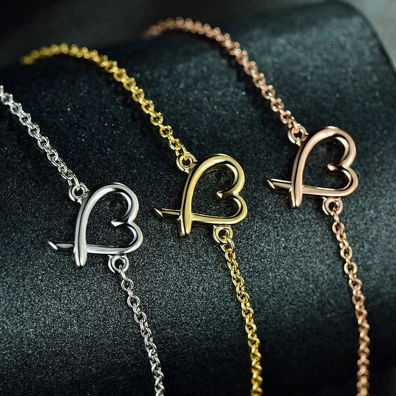 Counter quality tiffay's Same Japanese and Korean S925 Silver Heart Bracelet with Three Colors of White Yellow Red Available Ornament