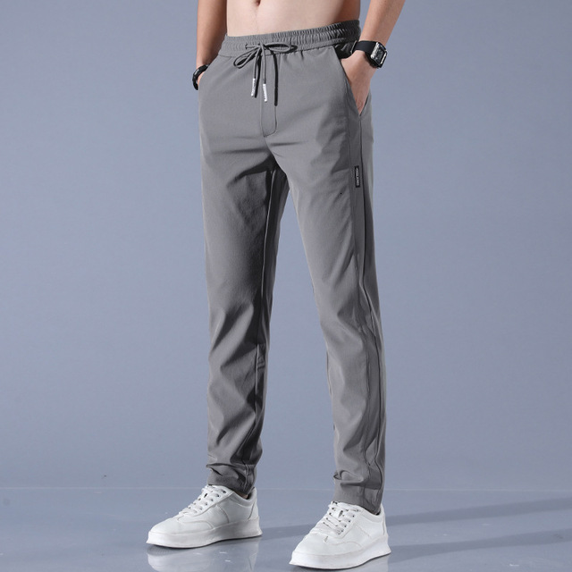 Mens Pants Ice Silk Trousers Solid Color MidWaist Loose Breathable StraightLeg Casual Thin QuickDrying Sports 230706