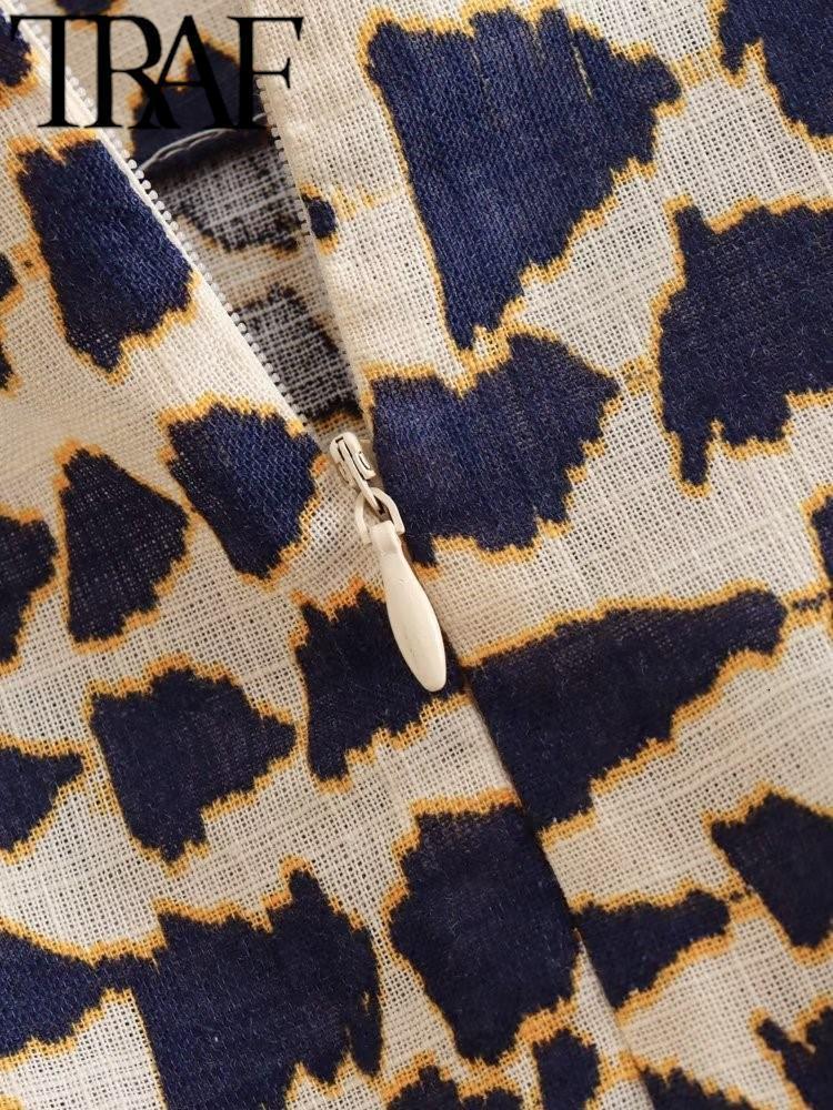 Skirts TRAF Summer Vintage Printed Women Mini Skirt Tassels Hem A-Line Zipper Back High Waisted Female Wrap Tied Side Skirt 230707