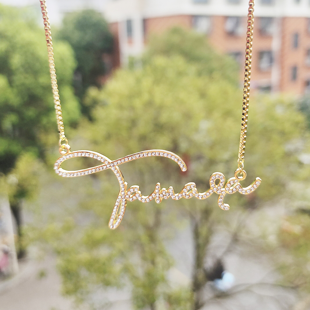 Pendant Necklaces Custom Name Necklace Crystal Stainless Steel Personalized Cursive Font Jewelry for Men Women 230707