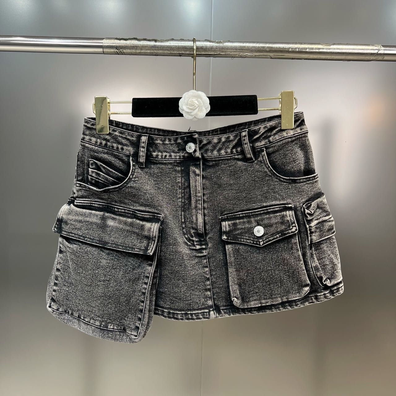 Two Piece Dress PREPOMP 2023 Spring Turn Down Collar Long Sleeve Short Grey Denim Jacket Double Pockets Mini Skirt Set Outfits GH318 230707